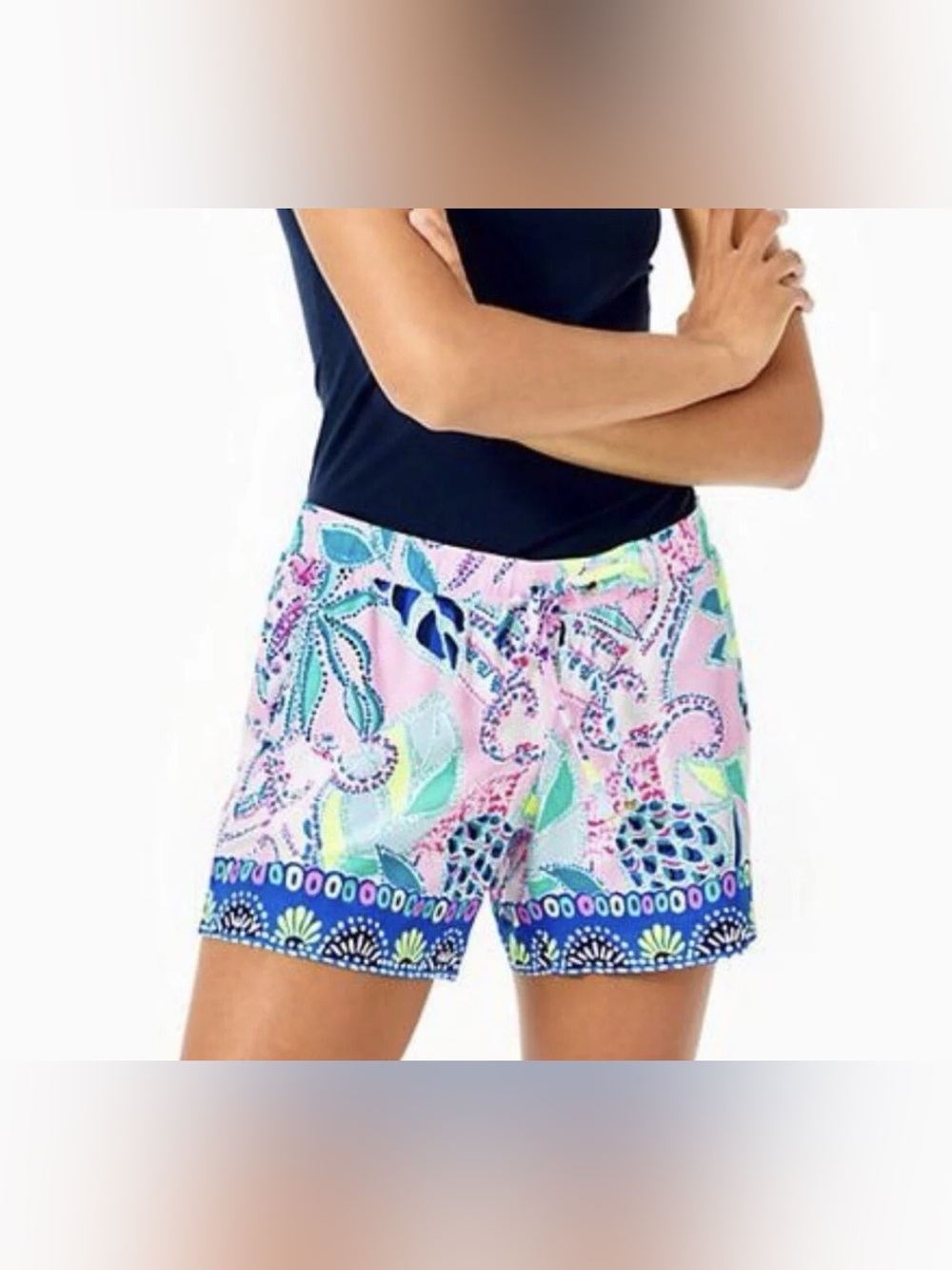 Lily Pulitzer Women's Pink Multi Floral Katia Print Drawstring Shorts medium